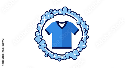 Blue shirt in a bubble frame.