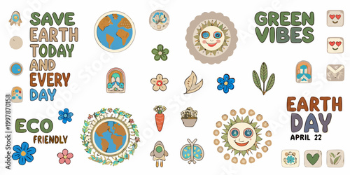 Hand Drawn Earth Day Stickers Collection Eco Friendly Design
