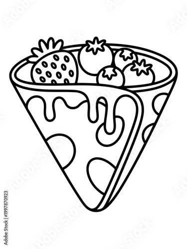 Sweet Treat Delight: A delicate crepe gracefully cradles a medley of succulent berries, drizzled with luscious sauce, embodying pure culinary bliss. 