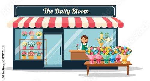 Принти на полотні A flower shop with a woman behind the counter