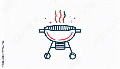 Simple Line Art Icon of a Barbecue Grill with Smoke and Embers symbol cooking