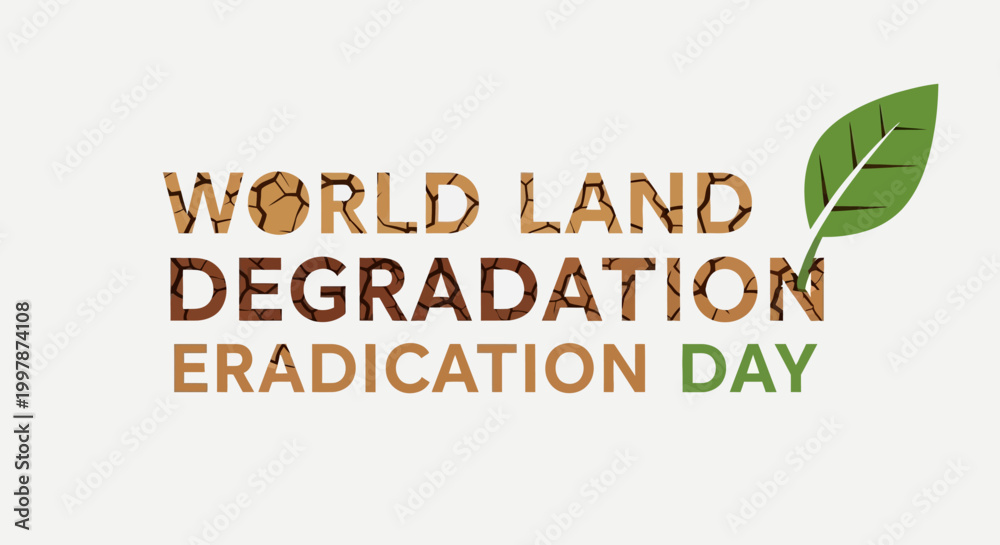 Fototapeta premium World Land Degradation Eradication Day logo with green leaf.