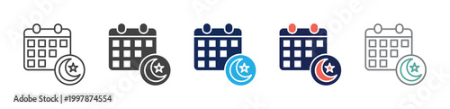 calendar icon set consisting of multiple styles. vector illustration