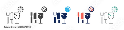 no eating and no drinking icon set consisting of multiple styles. vector illustration
