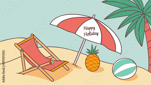 Pineapple relaxing on beach chair with sunglasses and cocktail drink, tropical summer concept, high-quality 3D vector illustration.