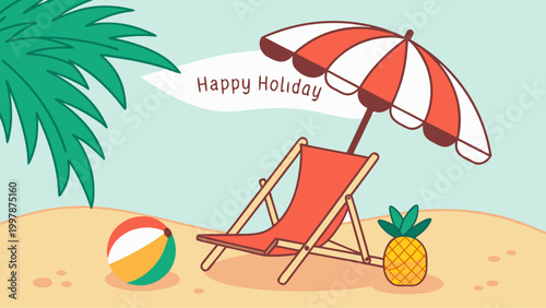 Pineapple with sunglasses relaxing on sandy beach holding cocktail, summer holiday theme, modern 3D vector render illustration.