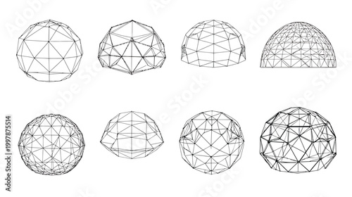 Wireframe Geometric Domes and Spheres Collection.