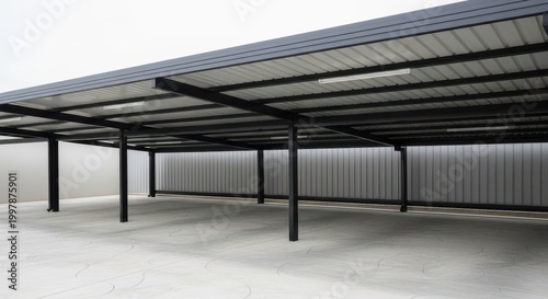 Modern Carport Structure with Metal Panels and Overhead Lighting