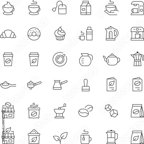 Coffee and Tea Line Icons Set Editable Stroke Hot Drinks Cafe Beverage Outline Collection