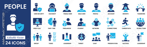 People icon set. Collection of team, person, group, family, human and population and senior icons. Solid icon collection. Vector illustration.