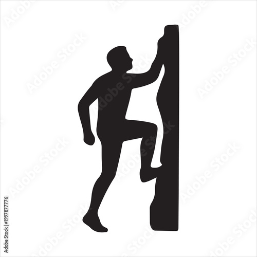 Climbing man silhouette reaching upward on rock wall outdoor sport activity silhouette high-quality professional