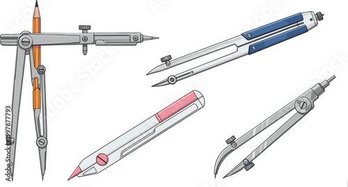 Geometry Compass Tool Set with Drafting Instruments, Pencil Compasses, and Precision Drawing Tools for Engineering, Architecture, and Technical Illustration Design