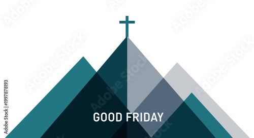 Good Friday mountain landscape with cross on top