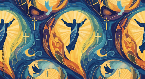 Resurrection of Jesus Christ, Divine Light, Christian Symbols Pattern