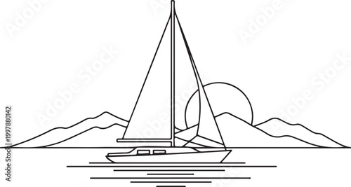 Minimalist line art sailboat on water vector
