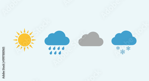 Weather icons with sun, rain, cloud, and snow