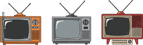 Set of Vintage Television Icons in Classic Styles and Colors for Retro, Nostalgia, and Media Design Projects