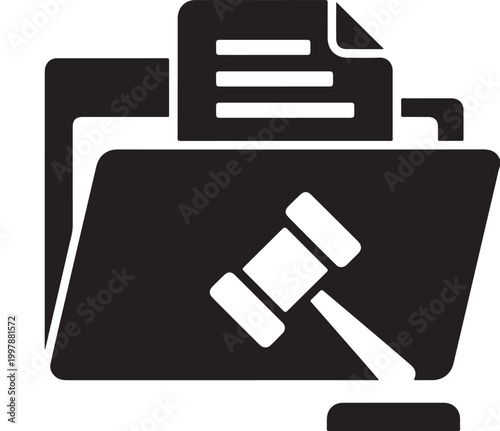 Legal Gavel on Documents Minimalist Black and White Law Icon