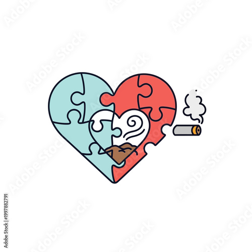 Heart shaped puzzle with a cigarette, representing harm and health concerns