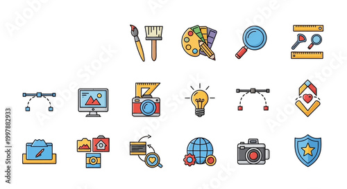 Collection of business icons and symbols.