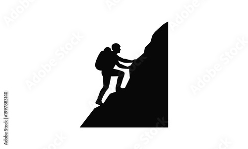 Woman rock climbing on a steep cliff
