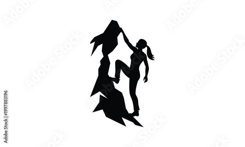 Person rock climbing on steep cliff