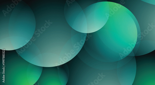 Abstract Green Gradient Bubble Background with Transparent Overlapping Circles Minimal Geometric Blur Effect