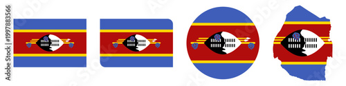 Canvastavla eswatini circular, eswatini rectangular, and eswatini map flag flat icon