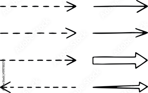 Collection of arrows pointing right on white background  various arrow styles and designs