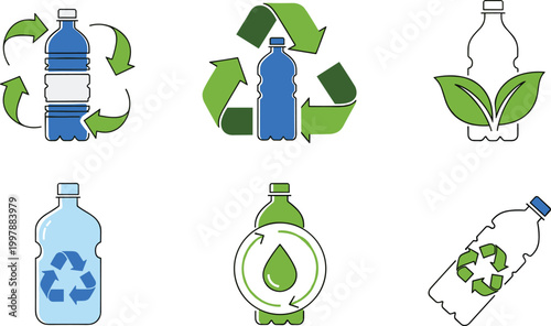 Recyclable Plastic Bottles with Green Eco Symbols for Sustainability, Environmental Protection, and Recycling Concepts