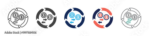 crypto exchange icon set consisting of multiple styles. vector illustration