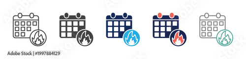 deadline calendar icon set consisting of multiple styles. vector illustration