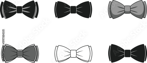 Black, White, and Gray Bowtie Icons for Formal Wear, Fashion Accessories, and Elegant Design Concepts