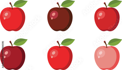 Colorful Set of Vector Apples with Red, Pink, Purple, and Green Variations for Fresh Produce, Healthy Food, and Natural Concept Designs