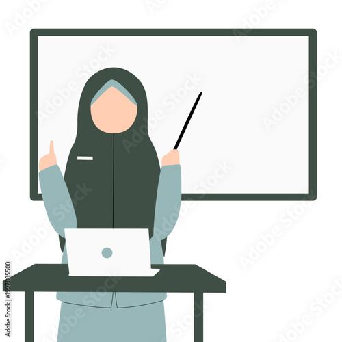 teacher in hijab in front of white board while teaching vector illustration