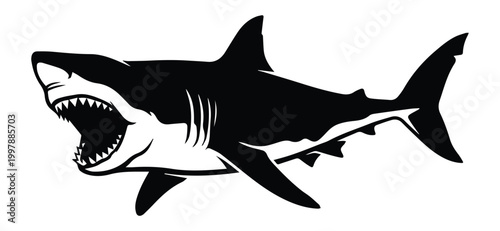 Great White Shark Open Mouth Shape Icon Silhouette Vector black design on a white background