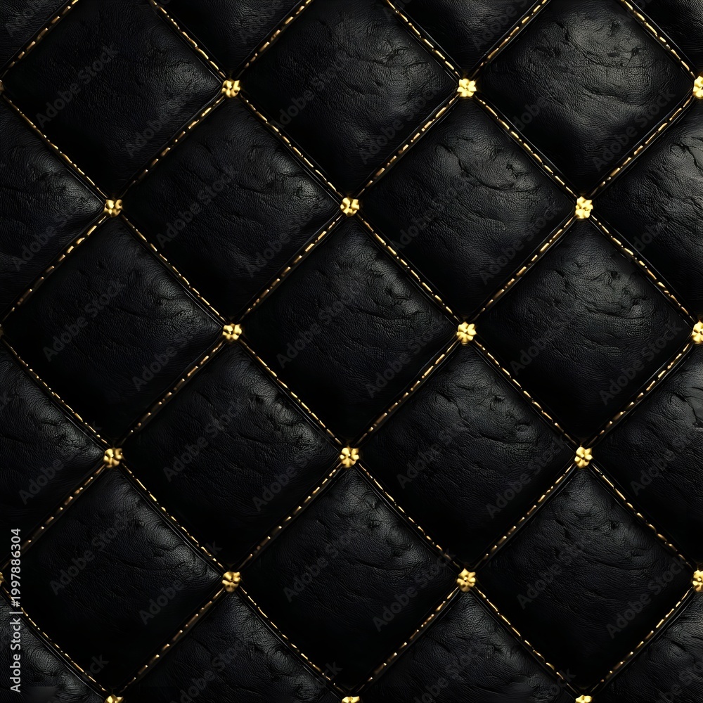 Fototapeta premium High quality leather dark blue with gold buttons luxurious quilted seamless design