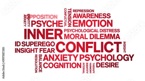 inner conflict animated word cloud-text design animation tag kinetic typography seamless loop.