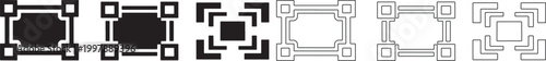 Set of six geometric border and corner frame in solid black and outline styles for