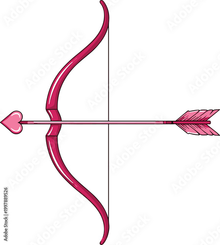 Valentine Love Bow and Arrow Icon with Heart-Shaped Tip for Romantic, Dating, Relationship, Wedding, Greeting Card, and Digital Design Concepts