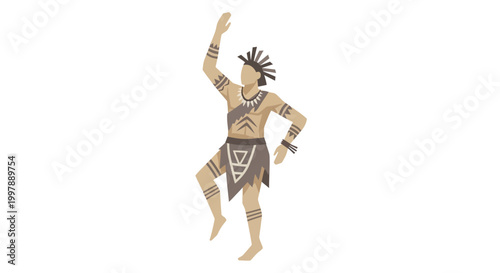Indigenous Man Dancing with Tribal Markings and Headdress