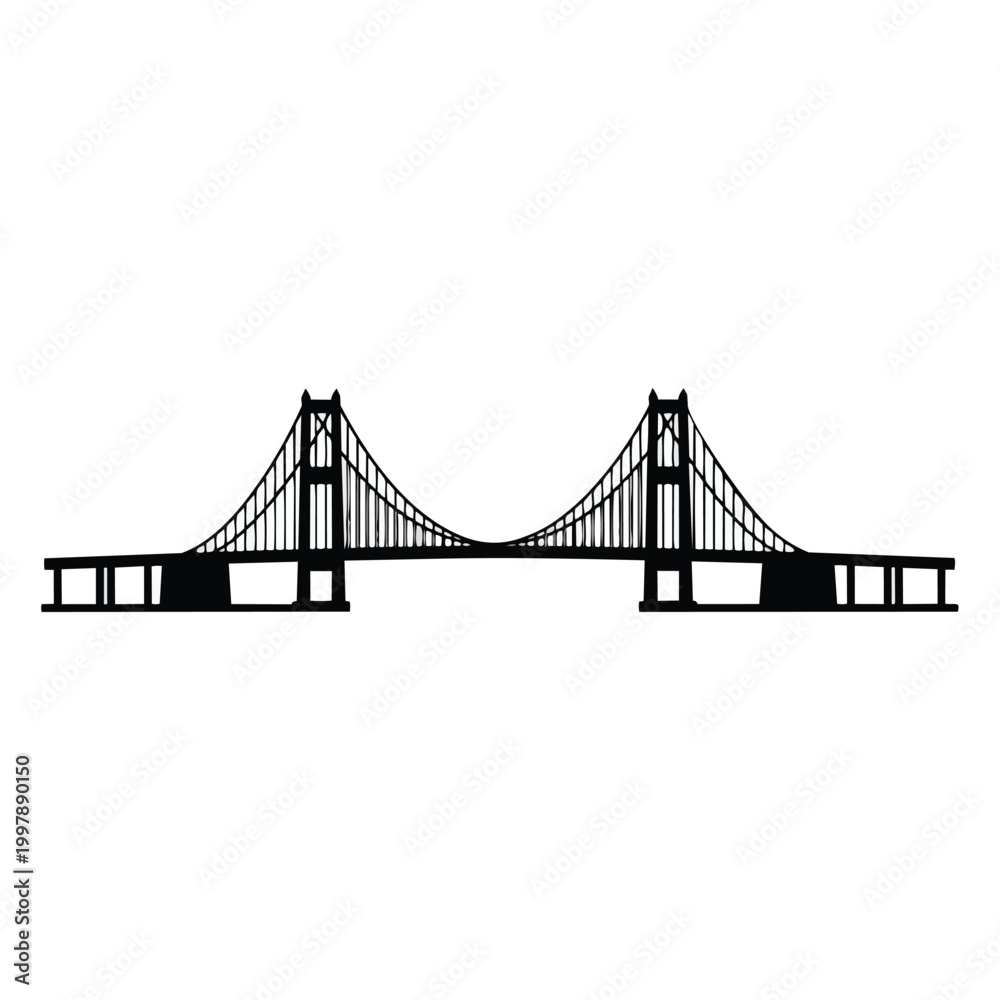 Fototapeta premium Suspension bridge structure isolated on white silhouette