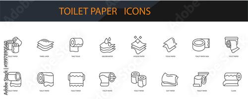Fotografie toilet paper icons set minimalist flat style design, toilet paper set Vector ill