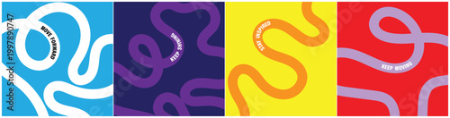 Vibrant abstract poster with flowing shapes featuring colorful, fluid wavy lines for a dynamic, modern feel, motivational design typography. Abstract motivational poster design with thick wavy lines.