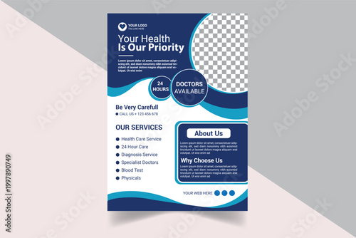 Modern Healthcare Medical Flyer Template, Clean Blue Clinic Poster Design, Hospital Promotion Flyer