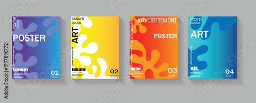 Sset of four minimalist poster templates designed with abstract gradient backgrounds and numbered layouts. Ideal for creative projects,these layouts include banners, posters.