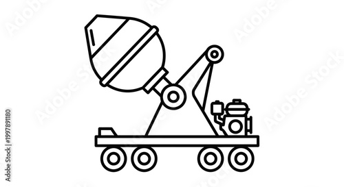 Concrete mixer illustration black and white vector design