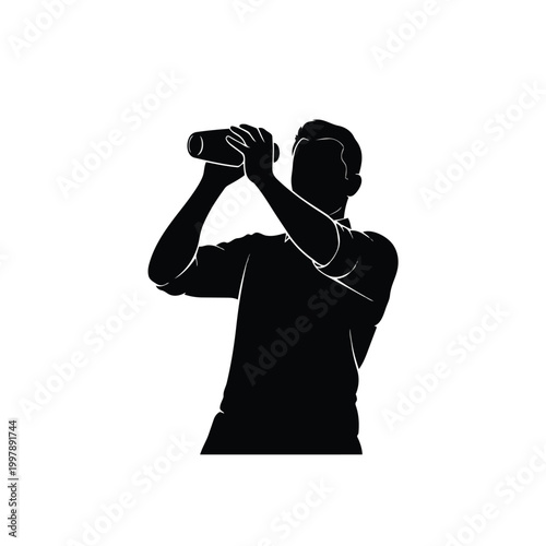 Bartender mixing cocktail in a professional shaker silhouette