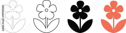 Floral vector silhouette progression from sketch to vibrant color illustration