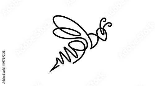 Elegant continuous line art drawing of a bee, a symbol of nature and diligence